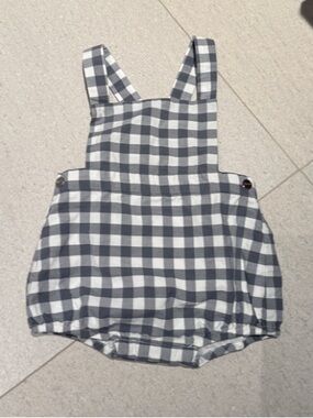 Jacadi Gray and White Gingham Baby Romper